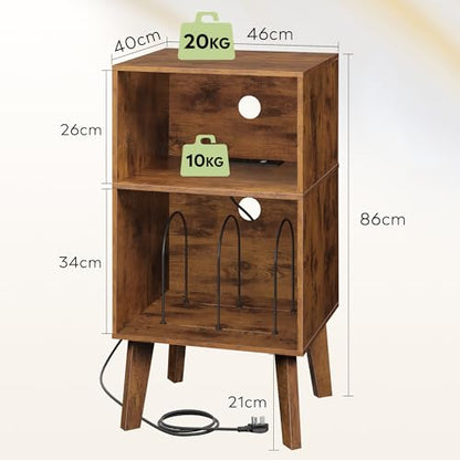 Record Player Stand with Charging Station Mid Century Tall Nightstand, view 4