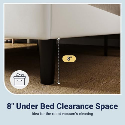 Queen Wood Bed Frame with Velvet Headboard, Storage, Strong Slats, White, view 7
