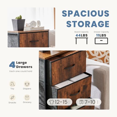 Nightstand, Bedside Table with 4 Fabric Drawers, view 5