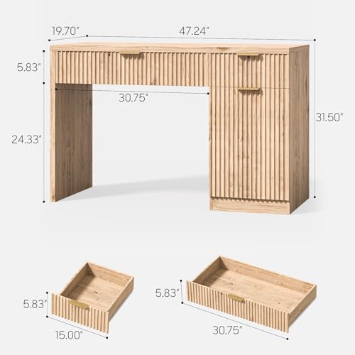 Farmhouse 47" Fluted Executive Desk with Drawers, view 3