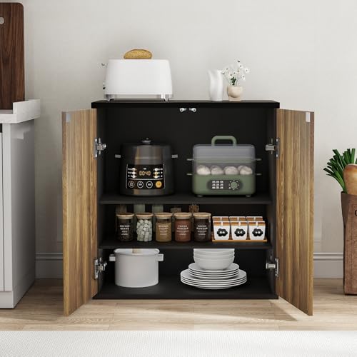 Buffet Cabinet with Storage Walnut Fluted Wooden Accent Sideboard with Pop-Up, view 4