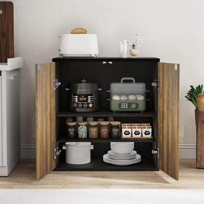 Buffet Cabinet with Storage Walnut Fluted Wooden Accent Sideboard with Pop-Up, view 4