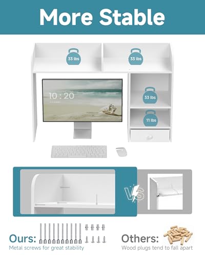 White Desk Hutch Dorm with Drawer, Computer Desk Organizer Shelf with 4 Shelves, view 6