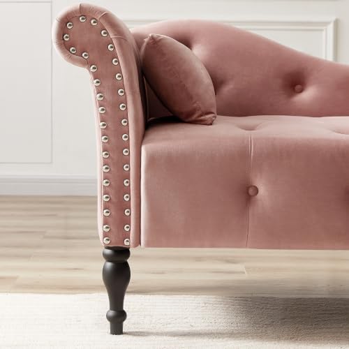 60.6" Velvet Chaise Lounge Chair Indoor for Living Room, Rose, view 7