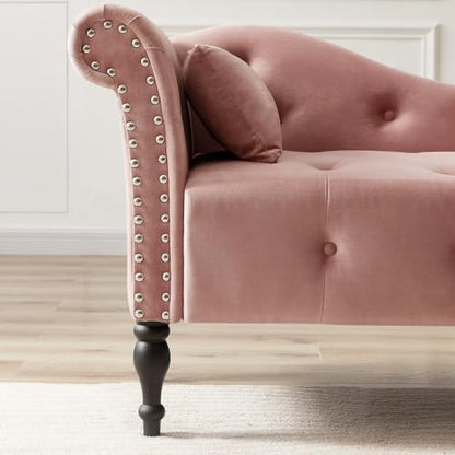 60.6" Velvet Chaise Lounge Chair Indoor for Living Room, Rose, view 7