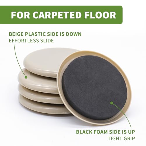 Furniture Sliders for Carpet 8 PCS - 3 1/2 inch Furniture Moving Slider Chair Legs Floors Protectors– Move Your Furniture Easy & Safely(for Carpet)