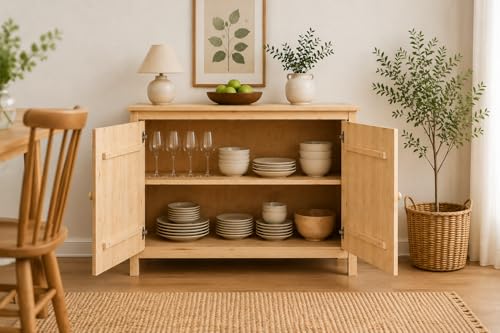 44" Wide Solid Pine Shaker Sideboard Buffet Cabinet — Natural Unfinished — 2, view 7