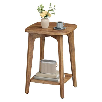 VASAGLE Side Table, 2-Tier Small Square End Table, Nightstand | With Tapered Legs, Curved Transitions, Honey Brown, MAEZO Collection, ULET236K01