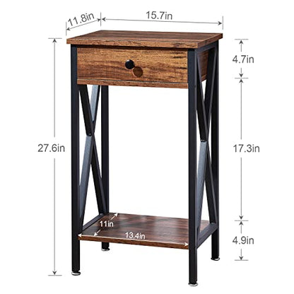 Modern Versatile Nightstands X-Design Side End Table with Storage Basket Night Stand Storage Shelf for Living Room Bedroom