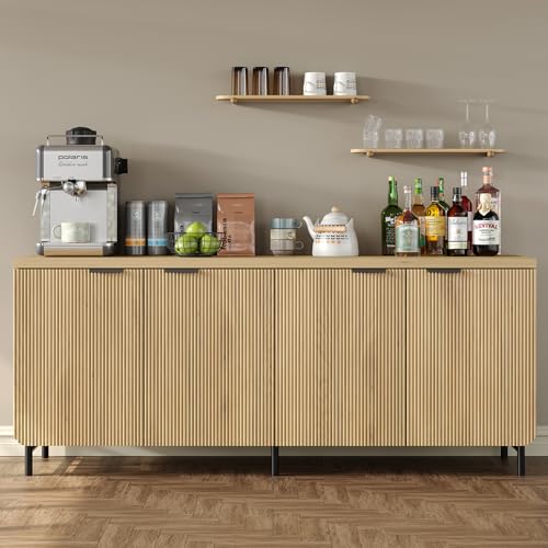 Buffet Cabinet with Storage 66.2''W Modern Sideboard with 4 Fluted Doors, view 4