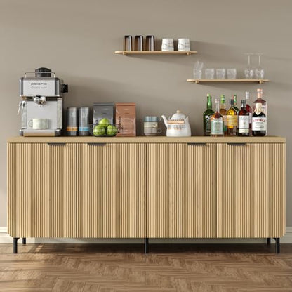 Buffet Cabinet with Storage 66.2''W Modern Sideboard with 4 Fluted Doors, view 4