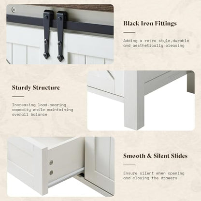 60" Farmhouse 4-Drawer Dresser with Barn Doors, Distressed White, view 5