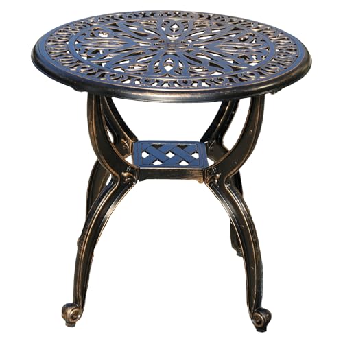 Outdoor Cast Aluminum Side Table Patio Side Table Backyard, Pool, Indoor, Easy Maintenance and Weather Resistant Coffee Table Porch Table Bistro Table (18.5round-Bronzed)