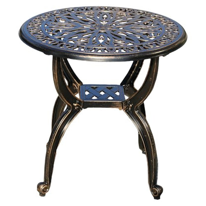 Outdoor Cast Aluminum Side Table Patio Side Table Backyard, Pool, Indoor, Easy Maintenance and Weather Resistant Coffee Table Porch Table Bistro Table (18.5round-Bronzed)