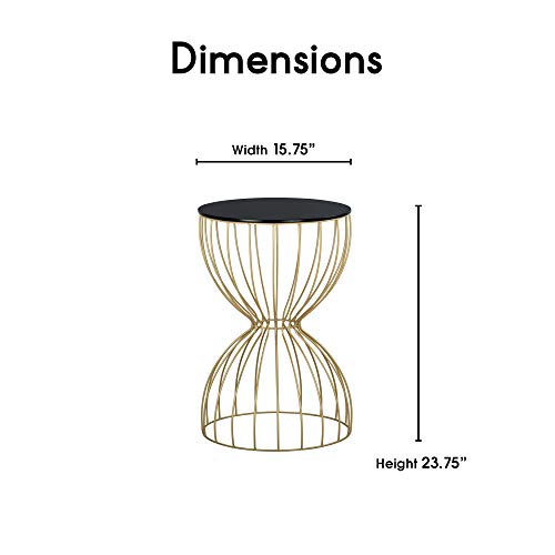 Elle Décor Cami Modern Hourglass End Table, Metal Side Table with Metal Top, or Coffee Table for Living Room, Decorative Round Accent Nightstand for Bedroom (Gold/Black), 23.75in (H)