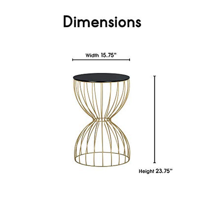 Elle Décor Cami Modern Hourglass End Table, Metal Side Table with Metal Top, or Coffee Table for Living Room, Decorative Round Accent Nightstand for Bedroom (Gold/Black), 23.75in (H)