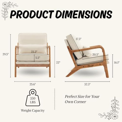 Beige Linen Upholstered Accent Chairs with Solid Wood Frame and Lumbar Pillow, view 3
