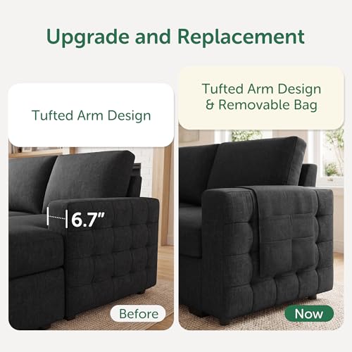Sectional Sleeper Sofa with Pull-Out Bed Storage Chaise, 6 Seater Couch for Living Room, Dark Grey