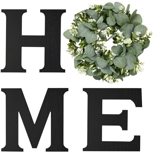 Farmhouse Wall Home Sign with Artificial Eucalyptus for O Rustic Wooden Hanging, view 2