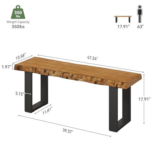 Solid Wood Dining Bench, 47'' Industrial Entryway Bench with Black Metal Legs, Narrow Long End of Bed Bench for Bedroom, Kitchen, Living Room, Hallway, Easy Assembly