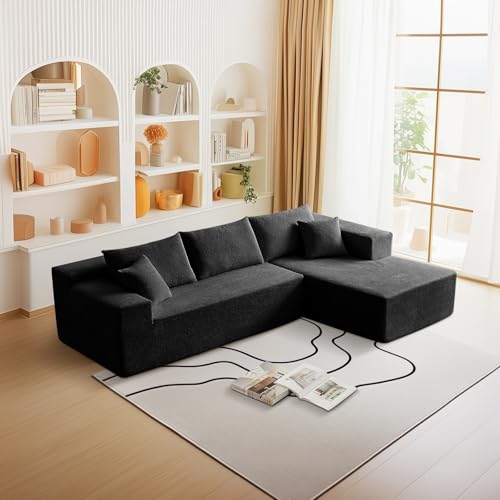 103” L Shaped Cloud Sectional Boneless Couches for Living Room, Modern Modular Sofa Couch with Chaise, Comfy Deep Seat Living Room Furniture Set, No Assembly, Black