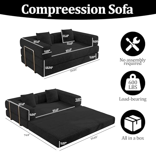 59 Inch Convertible Sofas Bed, 5-in-1 Futon Sofa Pull Out Sleeper Couch, view 3
