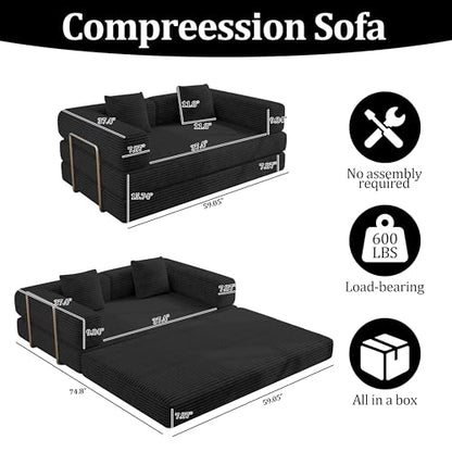 59 Inch Convertible Sofas Bed, 5-in-1 Futon Sofa Pull Out Sleeper Couch, view 3