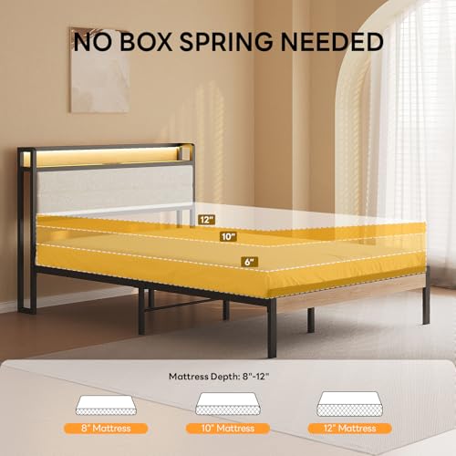 Full Bed Frame with Headboard, LED Lights and Charging Station, view 7