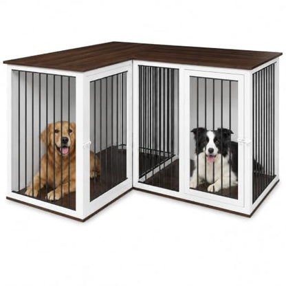 79.1 in L-Shaped Double Dog Crate Furniture for 2 Dogs, White, view 2