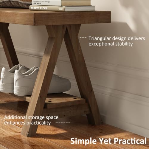 Solid Wood Bench, 30" Farmhouse Entryway Bench with Shoe Storage, view 5