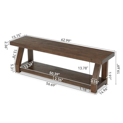 63" Solid Wood TV Stand, 2-Tier Media Console with Open Storage, view 4