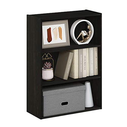 PASIR Book Shelf, 3-Tier Bookshelf, Storage Shelves Bookcase, 9.7 x 23.7 x 31.5, for Living Room, Bedroom, Home Office, Dark Espresso