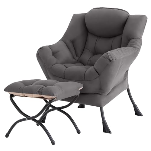 Lazy Chair with Ottoman, Comfy Reading Accent Chair, Dark Grey, view 2
