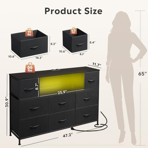LED TV Stand for 55 Inch TV, 8 Drawers, Black, view 4