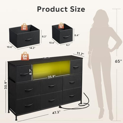 LED TV Stand for 55 Inch TV, 8 Drawers, Black, view 4