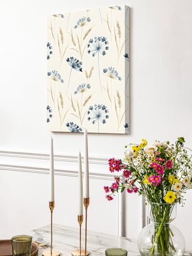 NuYeBiofx Watercolor Farm Dandelion Wheat Canvas Wall Art Prints,48"x32" Framed Picture Artwork Wild Flower on Beige Printed Canvas Oil Painting for Living Room Bedroom Office,Ready to Hang