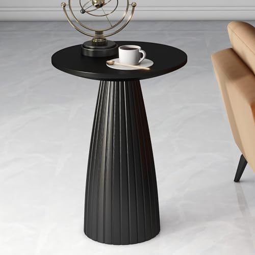 Black Pedestal Side Table 14.56'' Dia, Modern Accent End Table, Fluted Base Design, Minimalist Drink Table for Small Space Living Room, Bedroom