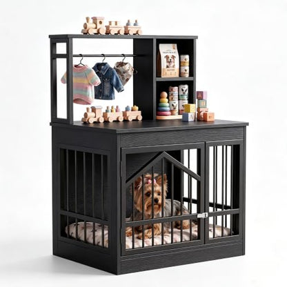 Dog Crate Furniture, Wooden Dog Kennel for Small Breed, Black, view 8