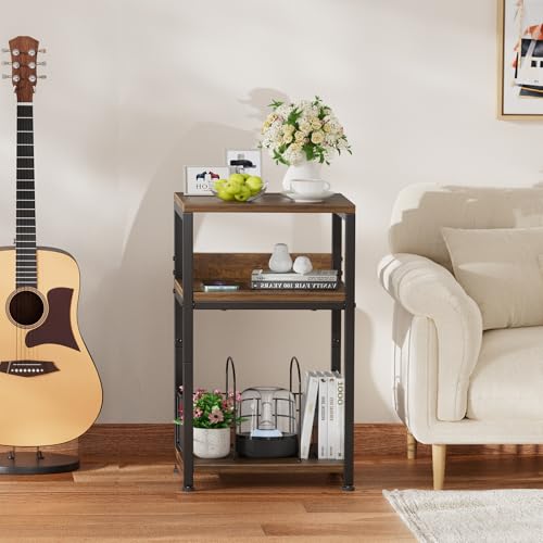 Record Player Stand, 3 Tier End Table Hold Up to 100 Albums, Turntable Stand for Vinyl, Record Shelf for Living Room Bedroom, Rustic Brown