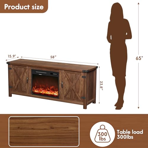 58 Inch Fireplace TV Stand for TVs up to 65 Inch, Brown, view 3
