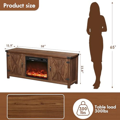 58 Inch Fireplace TV Stand for TVs up to 65 Inch, Brown, view 3