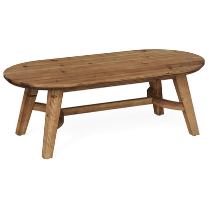 Oval Coffee Table, 47" Real Wood Living Room Table, Natural Pine Solid Wood Coffee Table, Modern Center Accent Furniture, Child-Friendly,Rustic Brown