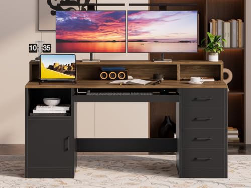 55" Office Desk with Drawers, Farmhouse Executive Desk with Drawers, view 6