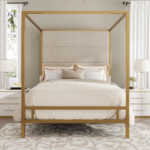 LUMISOL Gold Canopy Bed Frame King, view 2