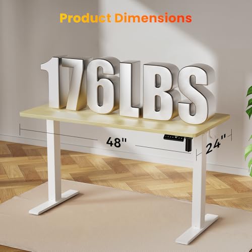 48x24 Inches Height Adjustable Electric Standing Desk with 2 Hooks for Home, view 4