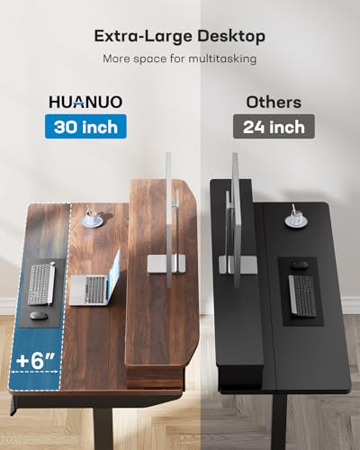 48 x 30 inch Electric Standing Desk with 4 Drawers, Adjustable Height Sit Stand Home Office Desk with Two Tiers, Ergonomic Adjustable Stand up Desk C-Clamp Monitor Mount Compatible, Walnut