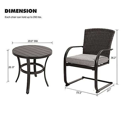 3-Piece Bistro Set, Outdoor Wicker Table Set, Rocking Wicker Chairs with Removable Cushions and Small Coffee Table, Patio Furniture Sets for Balcony, Porch, Grey