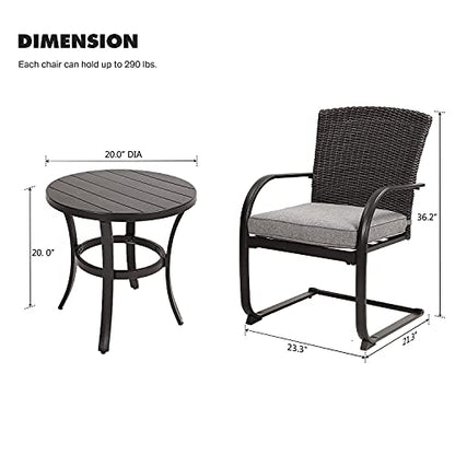 3-Piece Bistro Set, Outdoor Wicker Table Set, Rocking Wicker Chairs with Removable Cushions and Small Coffee Table, Patio Furniture Sets for Balcony, Porch, Grey
