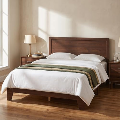 Queen Size Bed Frame, Mid-Century Modern Platform Bed with Headboard, view 4