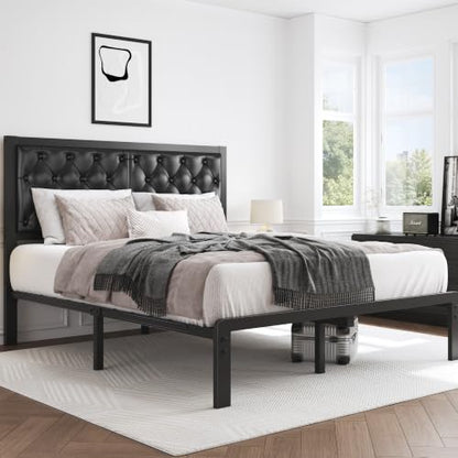Queen Black Bed Frame with Button Tufted Headboard and Storage, view 6